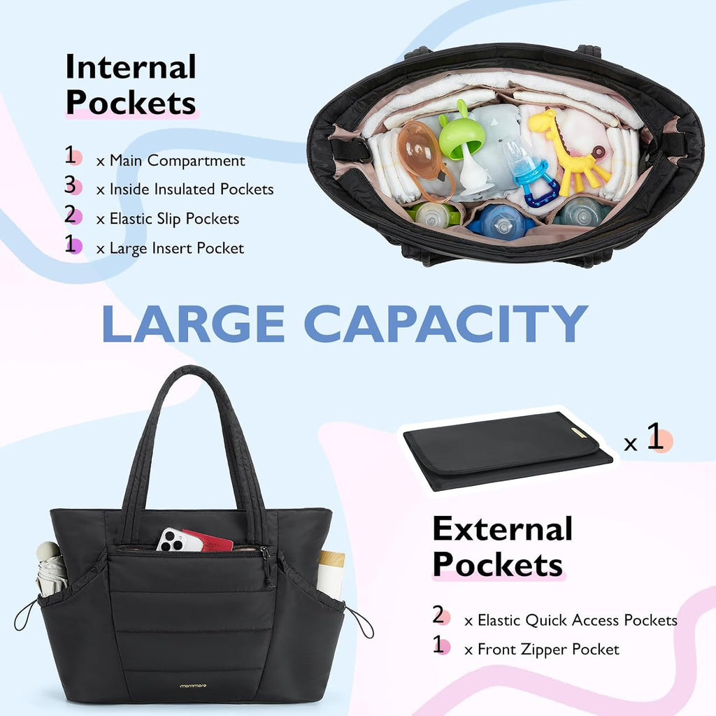 Diaper Bag Tote with Stroller Organizer, Puffy Travel Baby Tote
