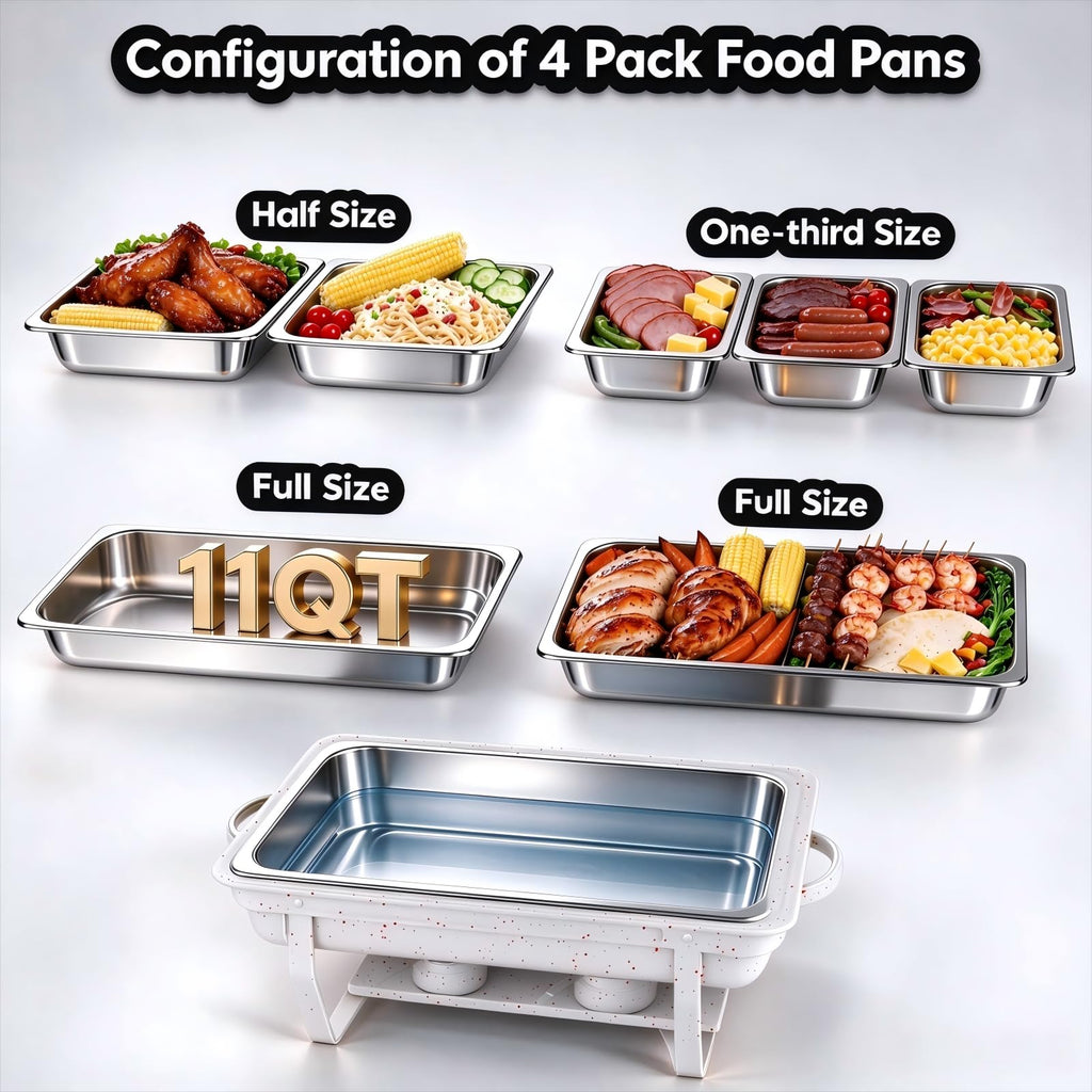 11Qt Chafing Dishes for Buffet, 4 Pack, White