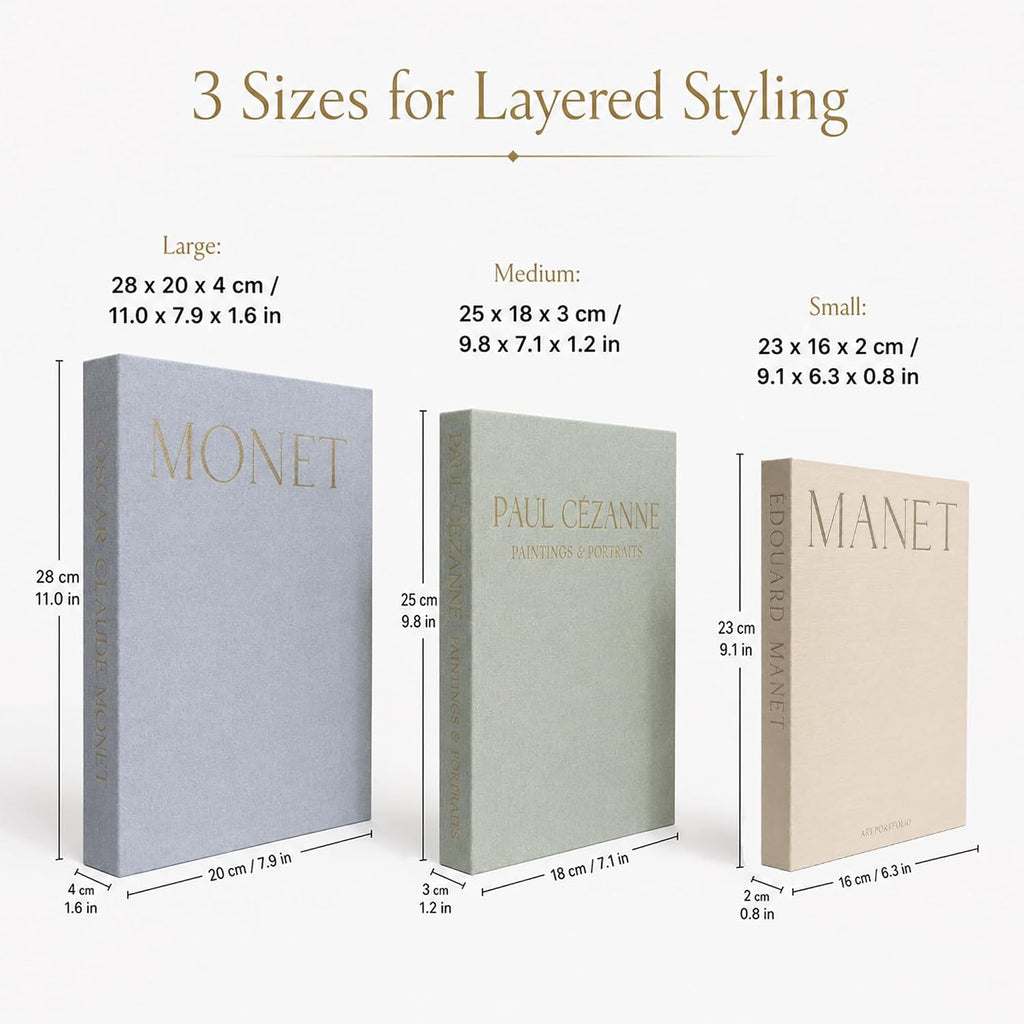 Decorative Books Set of 3 - Minimalist Faux Books for Coffee Table | Aesthetic Hardcover Fake Book Boxes for