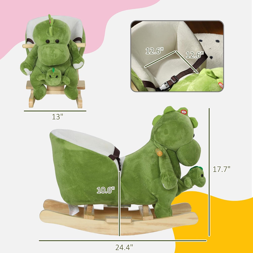 Baby Rocking Horse Plush Dinosaur Animal Rocker Seat Belt 18 Green