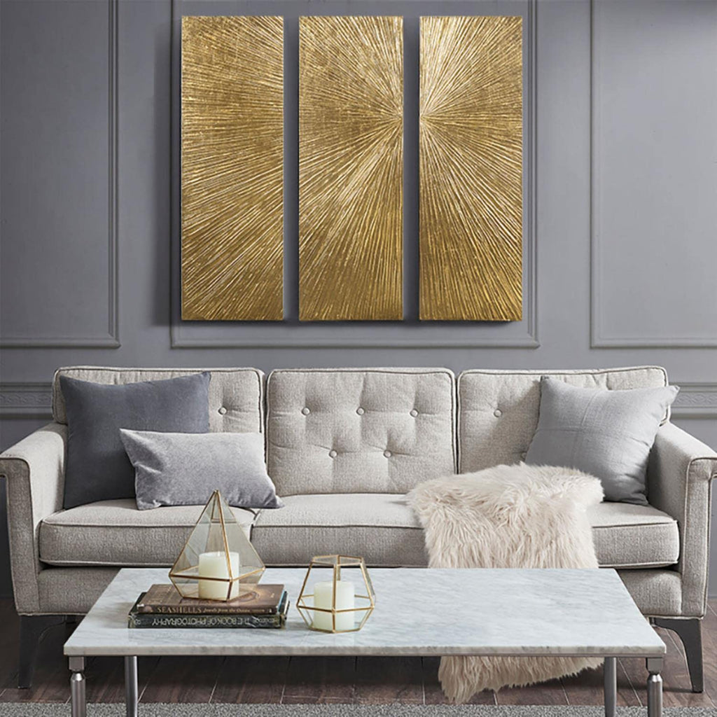 Sunburst Wall Art - Triptych Modern Resin Dimensional Radiant Color Hand Painted Metallic Finish Home Décor Abstract