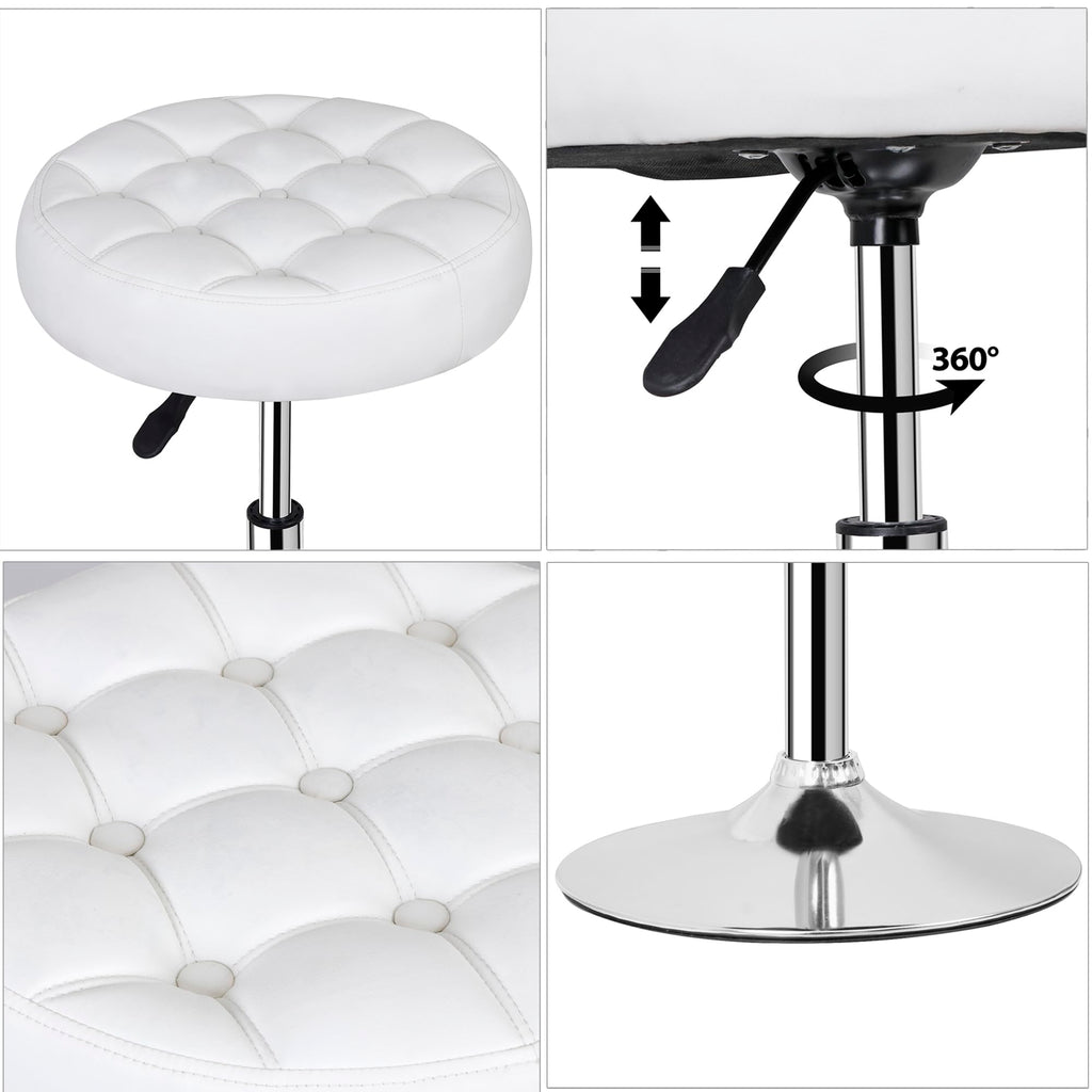 Upholstered Round Vanity Stool, Adjustable Height 360°Swivel Makeup Ottoman Stool with Plush Button-Tufted Cushion