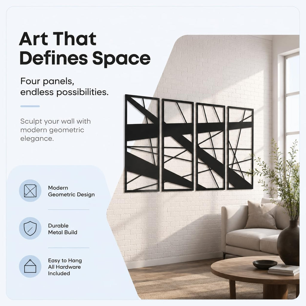Metal Wall Art Black Abstract,Wall Decor - Set of 4