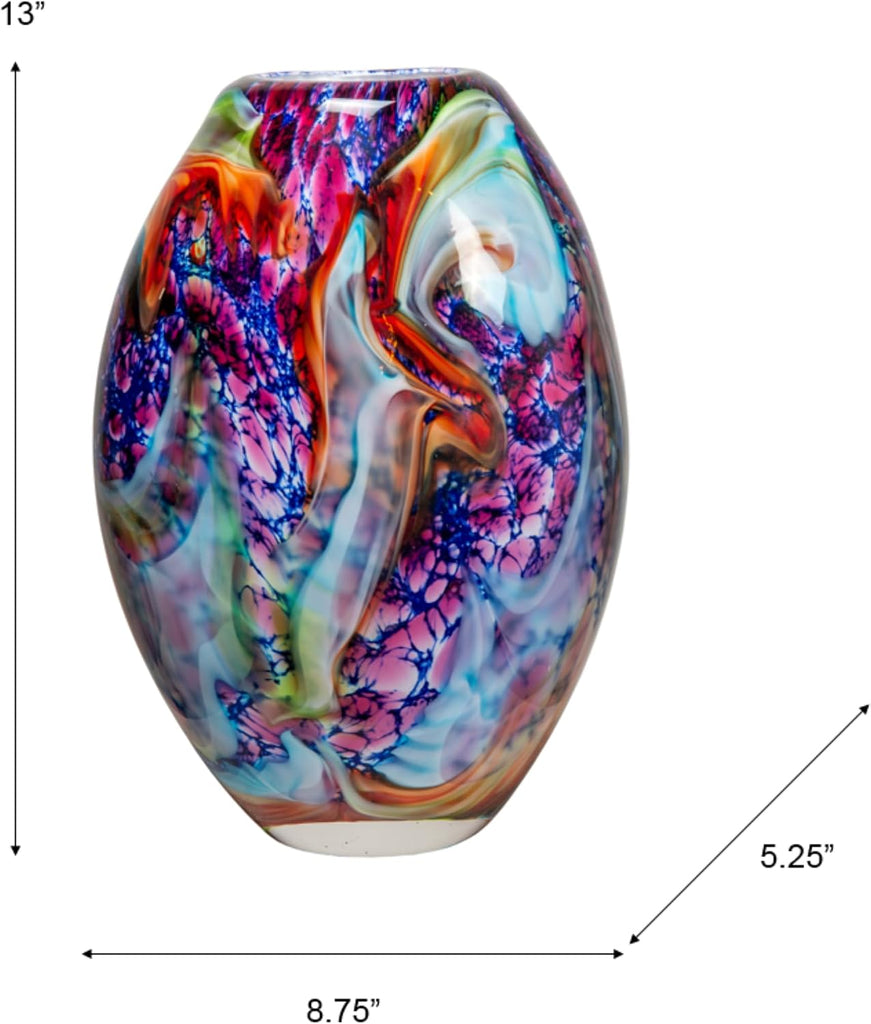 AV23130 Villa Cuzzano Murano Style Handcrafted Art Glass Vase, Multi Color, 13-Inch Tall