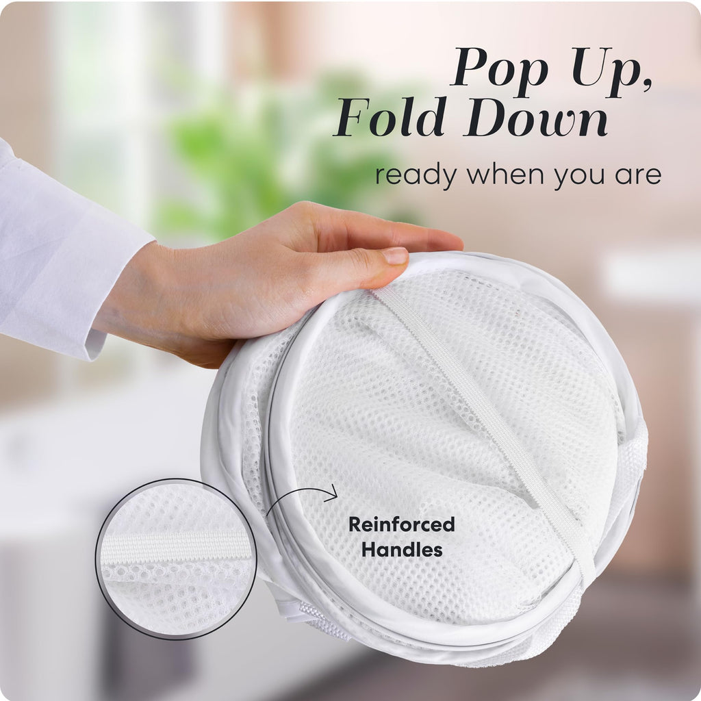Collapsible Laundry Basket, 3-Compartment Mesh Laundry Sorter, Foldable Pop Up Hamper with Handles, Space-Saving