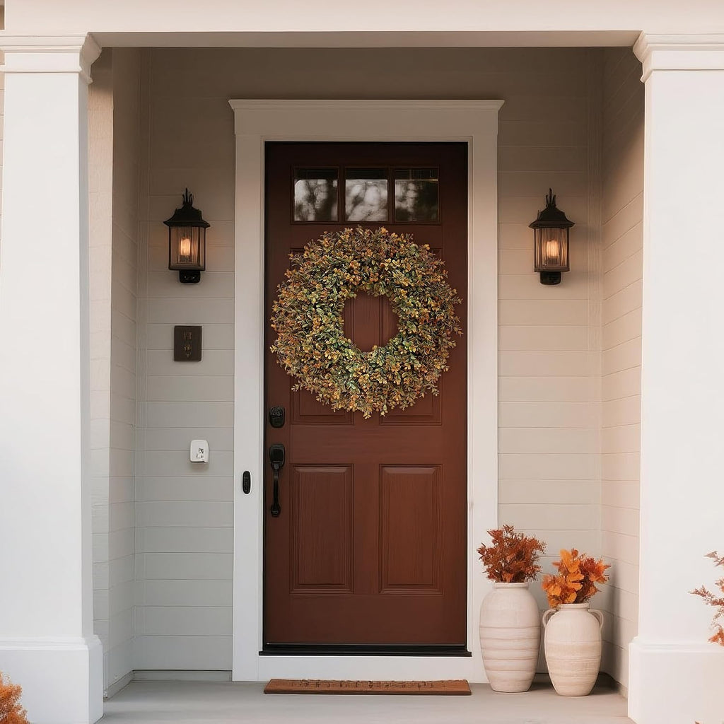26''Large Artificial Fall Boxwood Wreath for Front Door Decor(Orange-Green)