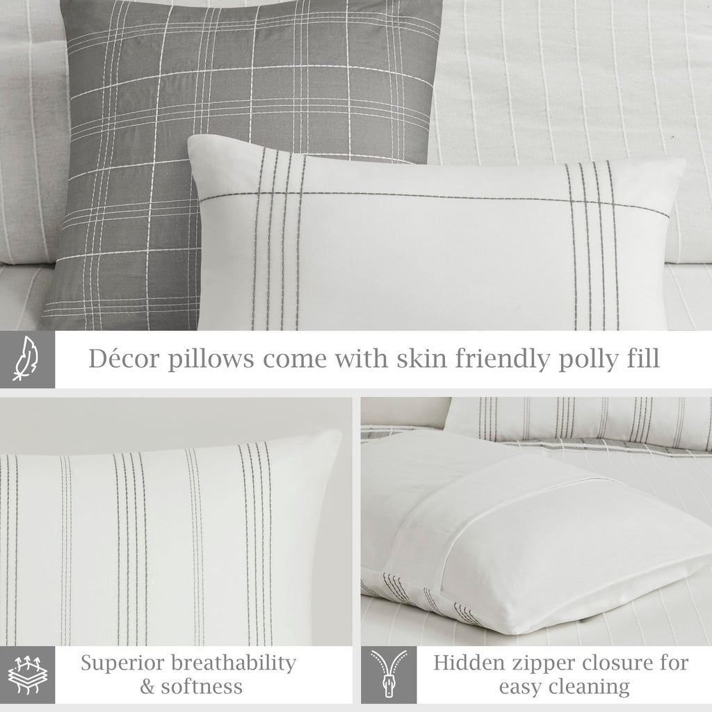 Cal King Comforter Set, Stripes Clipped Jacquard, Cotton Oversized Comforter for a Cal King-Size Bed, Farmhouse