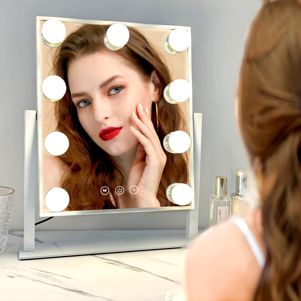 Vanity Mirror with Lights, Hollywood Vanity Makeup Mirror with 9 Dimmable LED Bulbs, 3 Color Lighting Modes