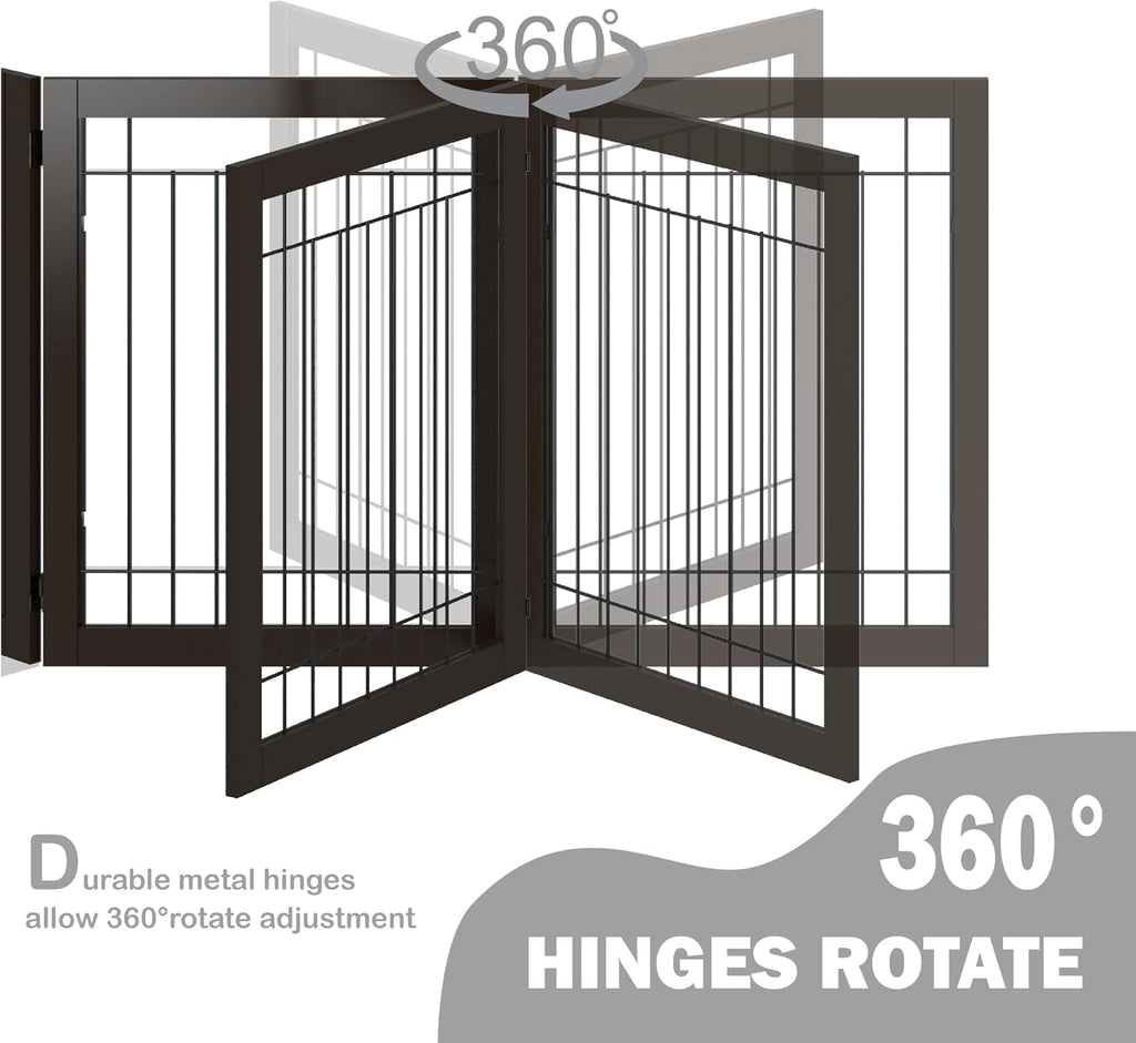 Freestanding Foldable Dog Gate Indoor with Door, 96" Wide, 30" Tall