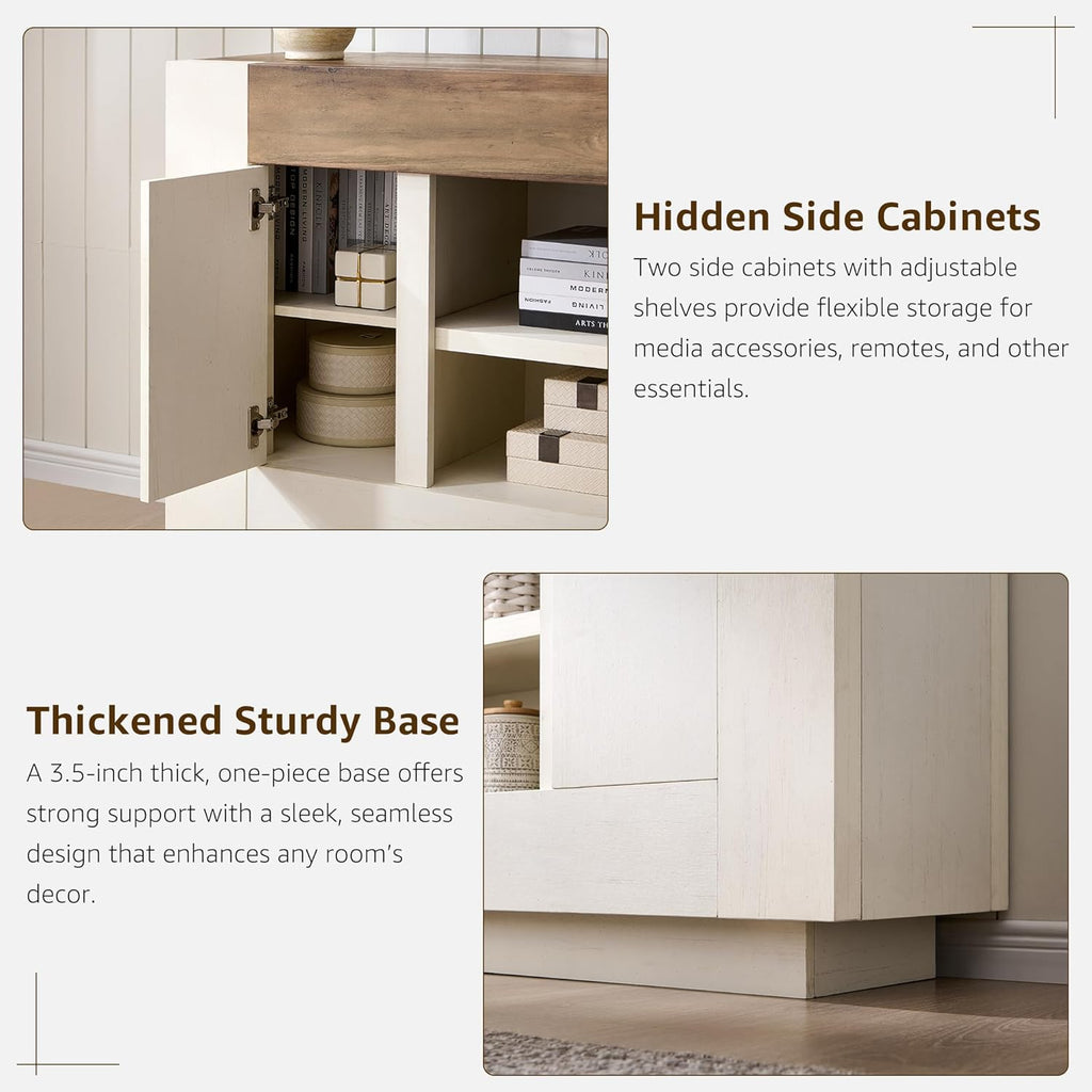 Modern 70" TV Stand, Entertainment Center for TVs Up to 80", Media Console with Large Open Storage & Side Cabinets