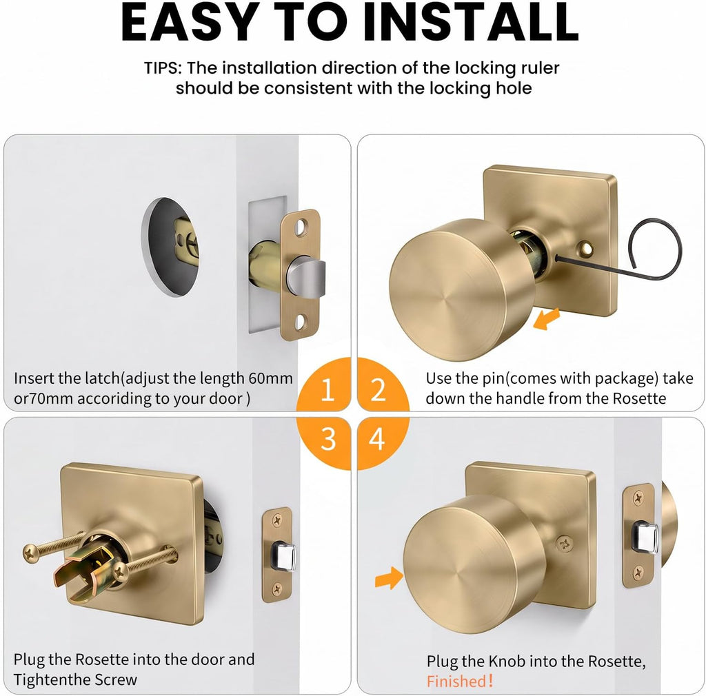Champagne Bronze Closet Door Knobs, Passage Without Lock 6 Pack