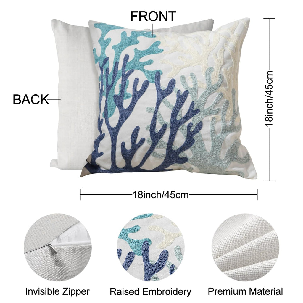 Coastal Decor Summer Pillow Covers 18x18 Inch Embroidered Beach Throw Pillowcase Sofa Living Room Bedroom Farmhouse