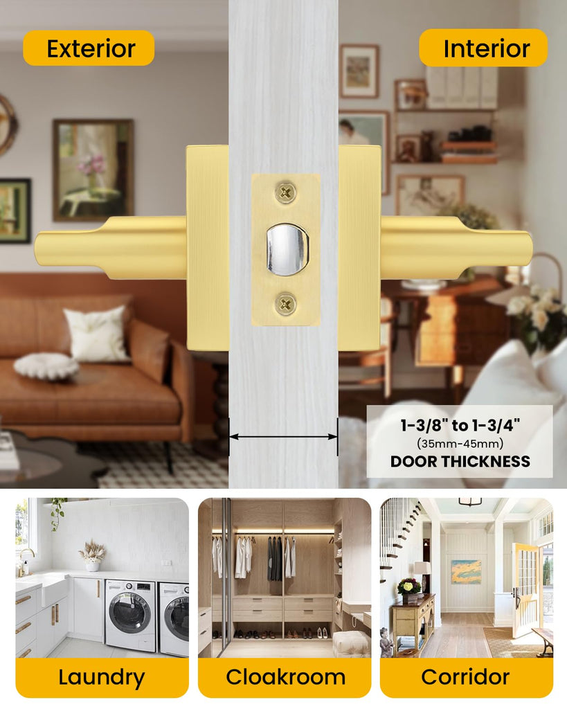 Brushed Gold Closet Door Handle Passage, Hallway - 1 Pack