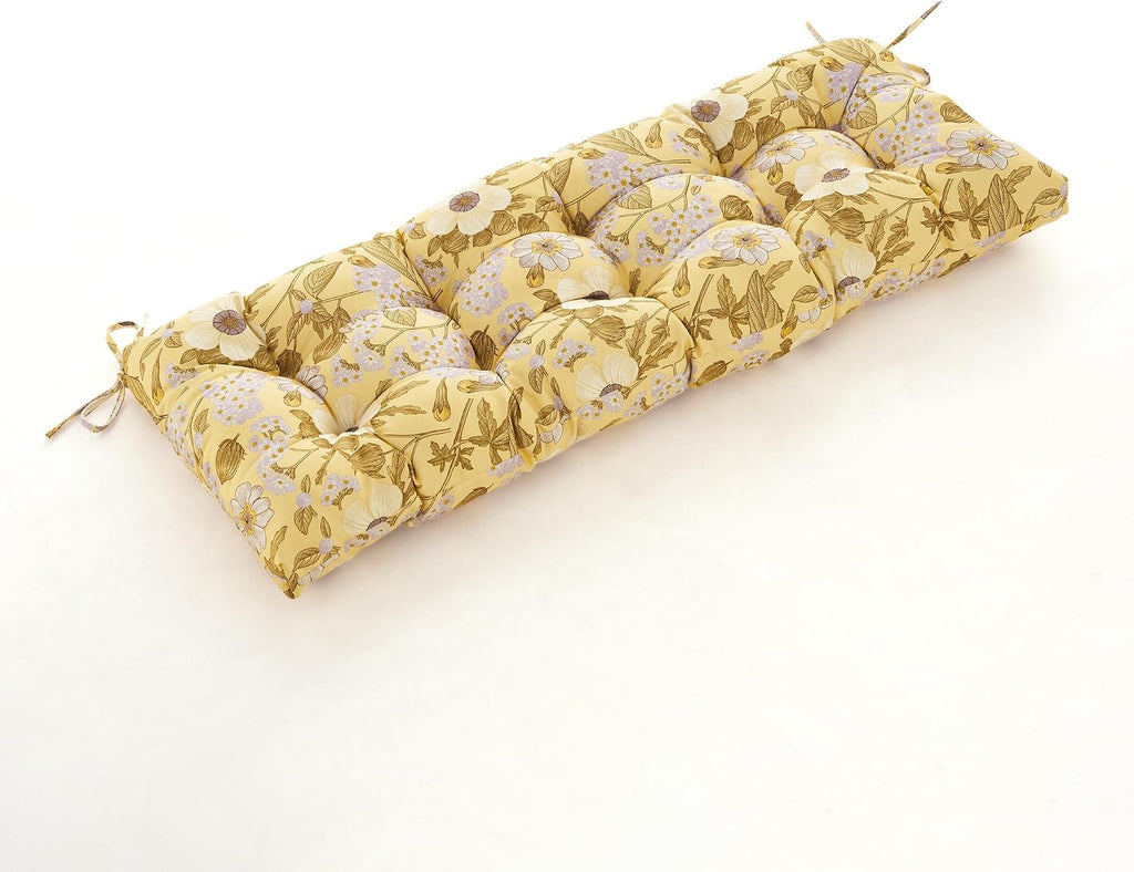 Floral 48"x18"x4" Patio Loveseat Bench Cushion Outdoor Wicker Pad | Vibrant floral tufted all weather cushion, fits