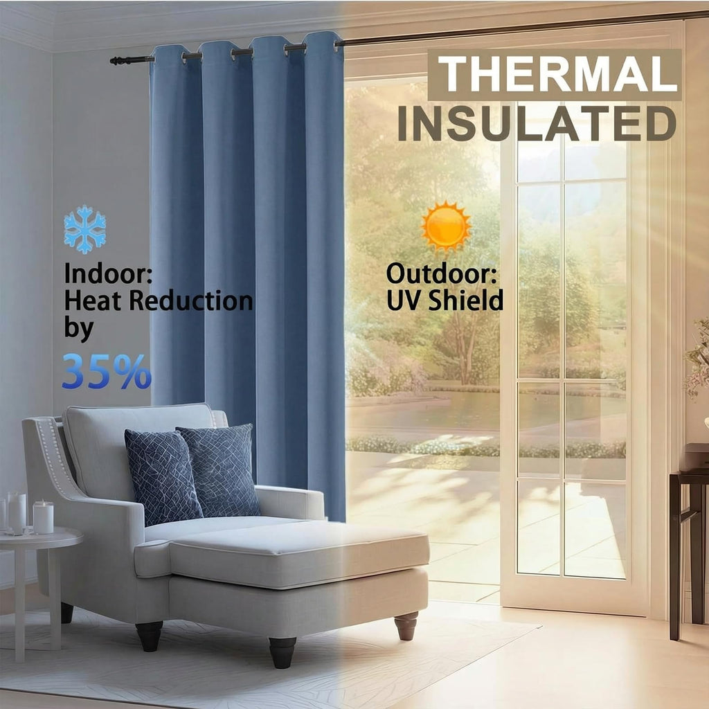 100% Blackout Curtains 54 Inch Length - Thermal Insulated Solid Thick Fabric Blackout Curtains, Sound Reducing
