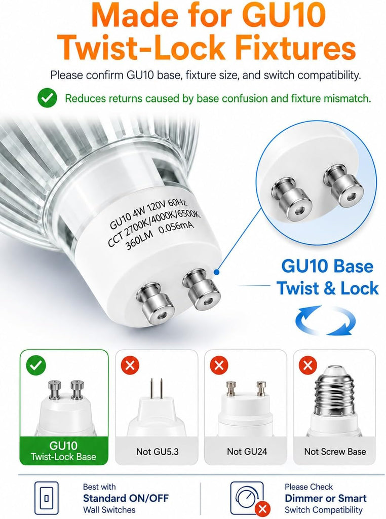 GU10 LED Bulbs Color Changing - 4 Watt Light Bulbs for Recessed Lighting, Track Lighting, Accent Lights(Not