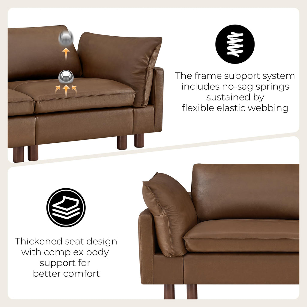 118" Leather Super Large Sectional Couches, Modular Sofa, Premium Genuine Leather Sofa, Down Filled, High Density
