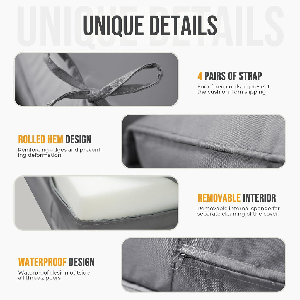 Waterproof Chaise Lounge Cushions, 72x21x3 Inch Outdoor Lounge Chair Cushion High-Density Foam Fade Resistant Patio