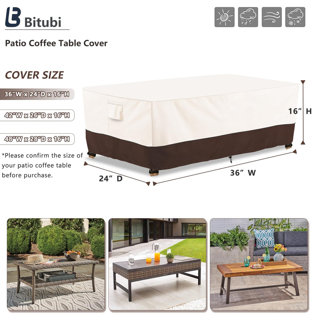 Waterproof Patio Coffee Table Cover, Rectangular Outdoor Small Side Table Cover - Fits up to 36L x 24W x 16H inches