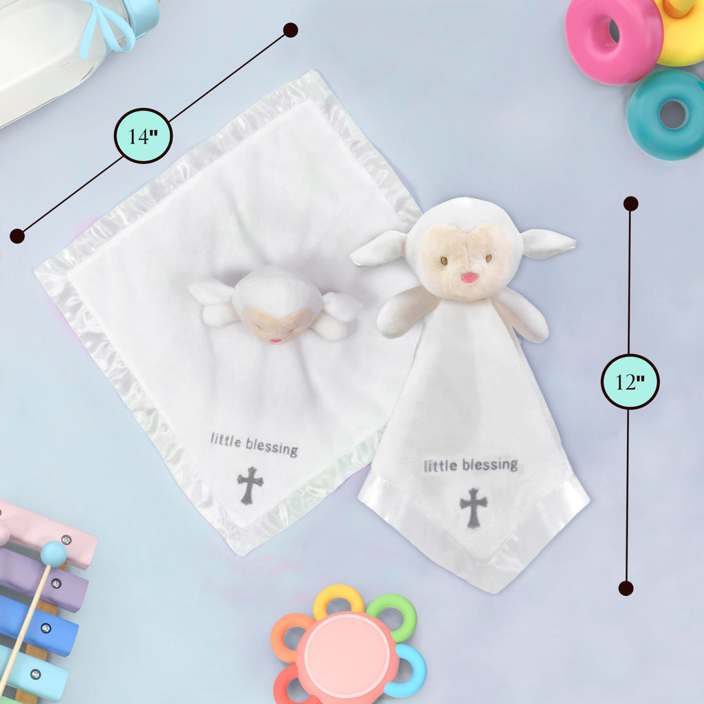 Lamb Lovey, Baptism Gifts for Girl & Boys - Loveys for Babies, Soft Embroidered Baby Blanket with Cross, Baptism