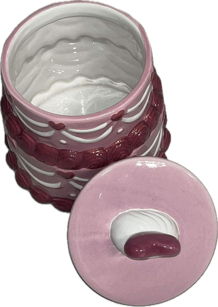 Vintage Style Ceramic Cake Cookie Jar, Pink and Purple, 5 x 5.5 inches