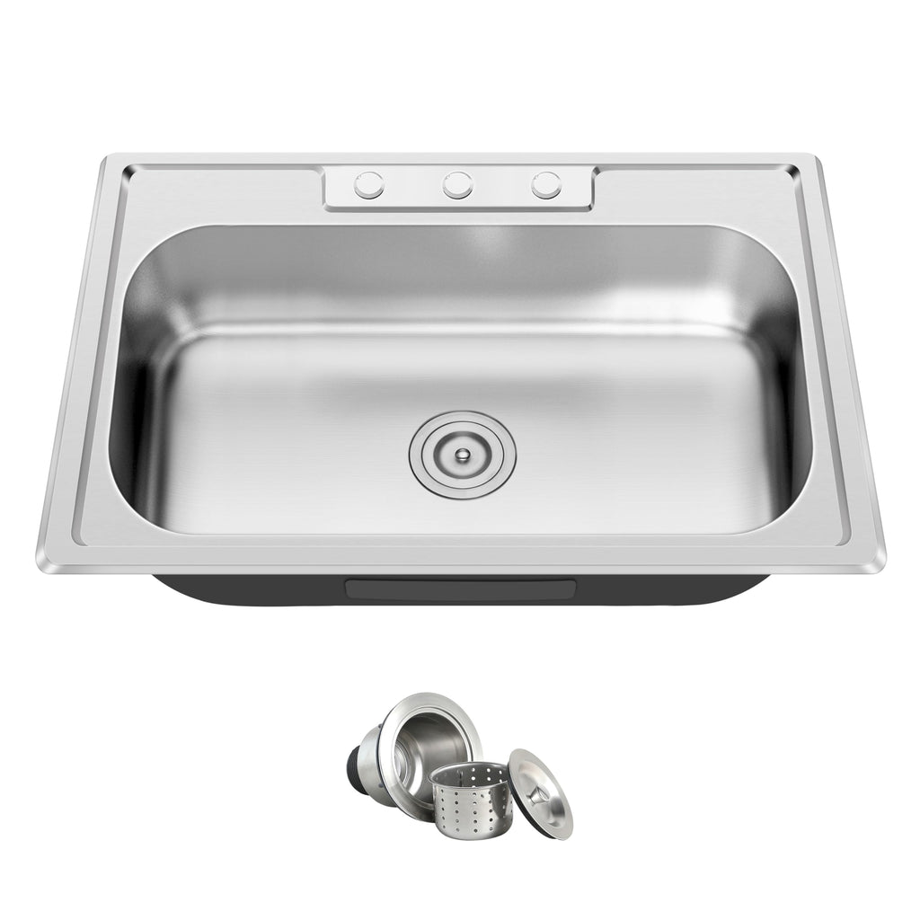 33x22 Drop In Single Bowl 33 Inch Topmount