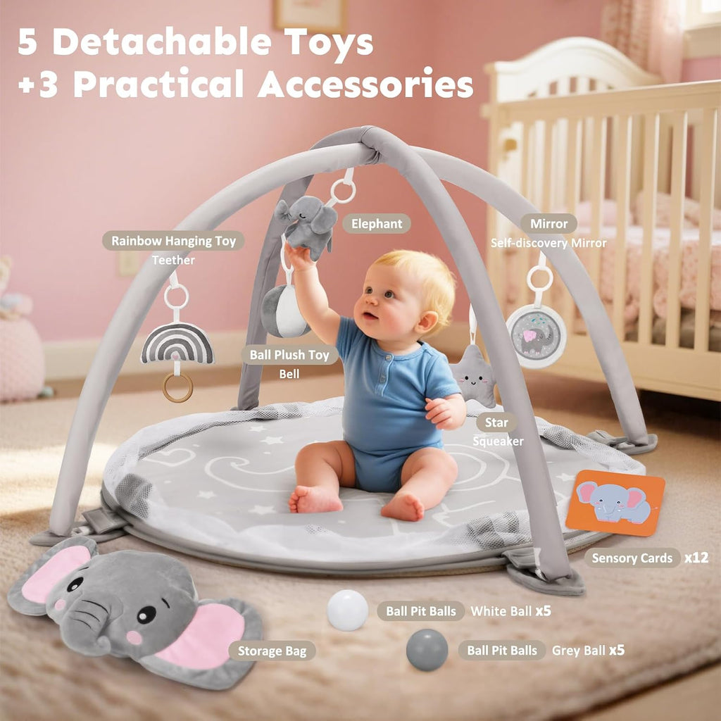 In-1 XL Large Baby Play Gym Mat, Tummy Time Mat, Baby Gym & Ball Pit, Baby Activity Mat with Milestone Cards & 6