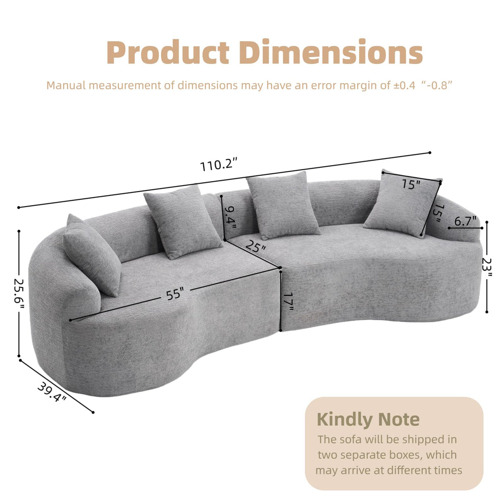 110.2" Curved Sectional, Luxury Wood Grain Chenille Fabric, Oversized Sectional, Compression Curved Couch, No