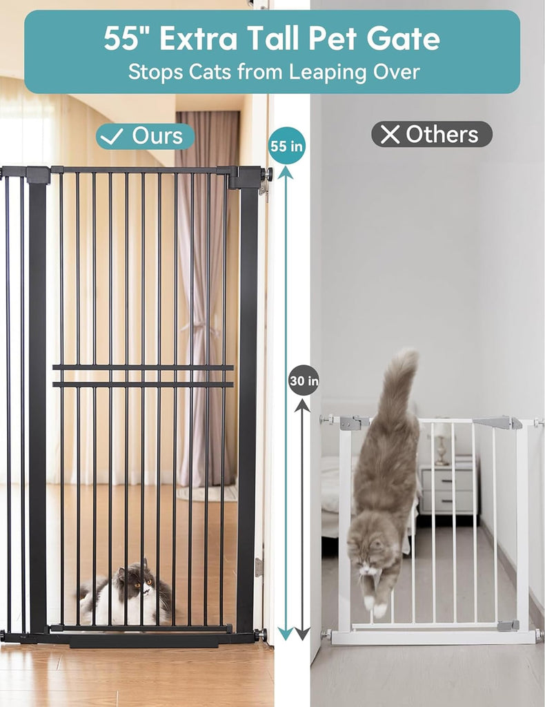 55" Extra Tall Pet Gate, 29"-40" Wide Tall Dog Gate, Black