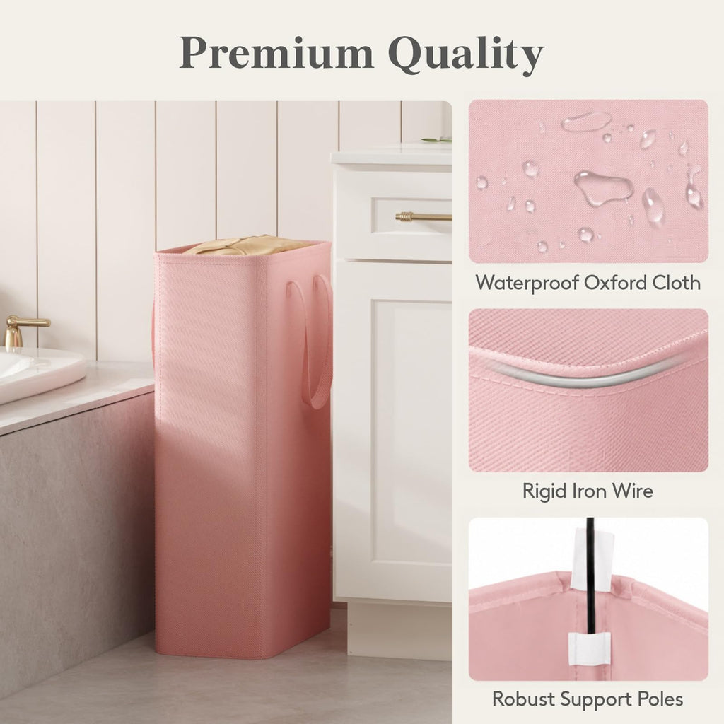 Slim Collapsible Laundry Basket with Handles, 65L, Pink