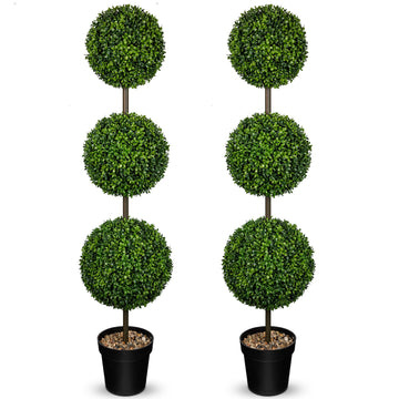 4.1FT Large Triple Ball Topiary Trees Artificial Outdoor Trees for Porch UV Resistant Pre-Potted Shrubs Boxwood