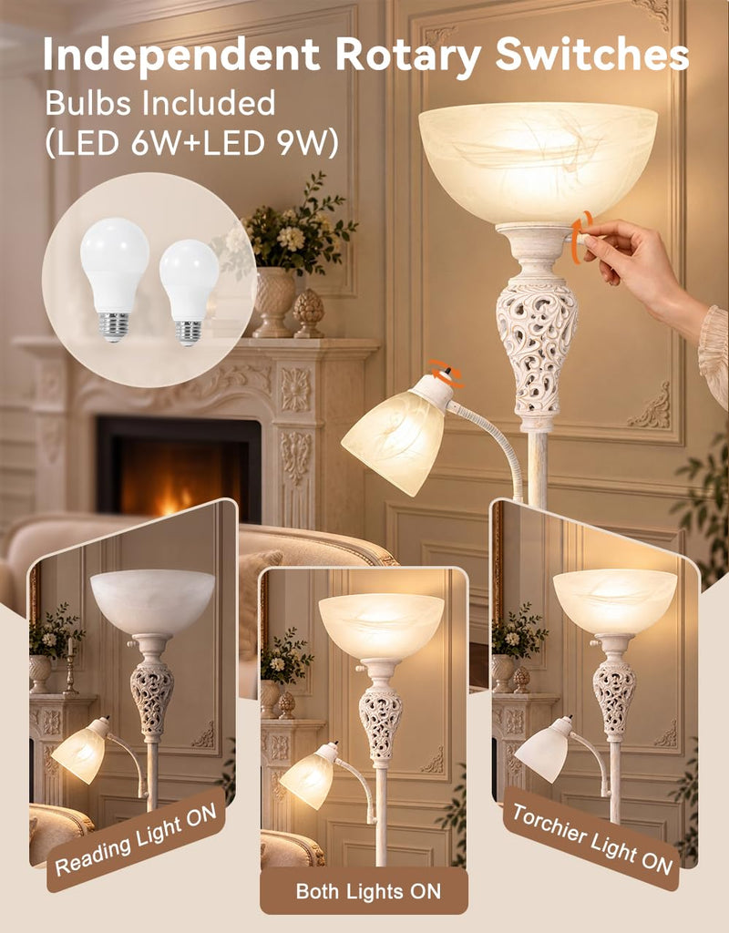 Torchiere Floor Lamp with Adjustable Reading Light Corner