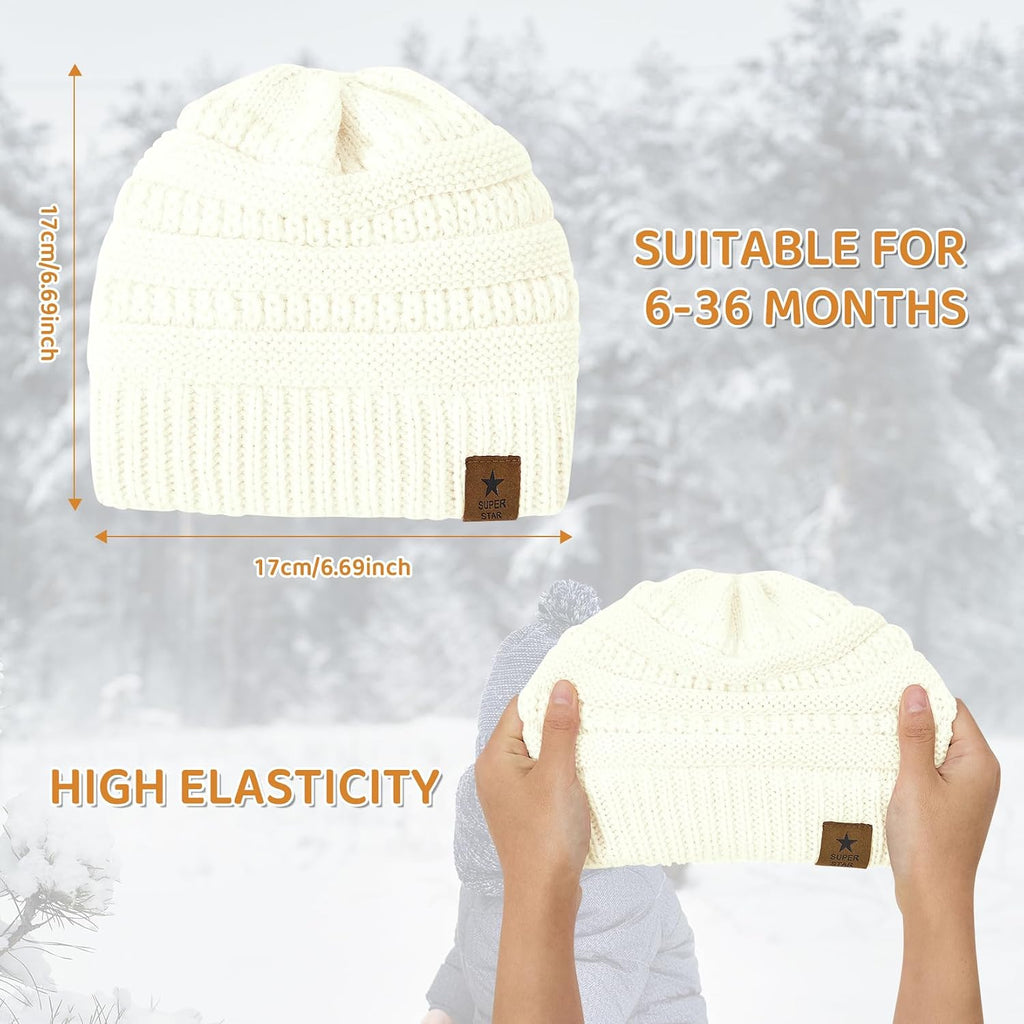 Satin Lined Baby Beanie 3 Pack Winter Knit Hat Infant Toddler