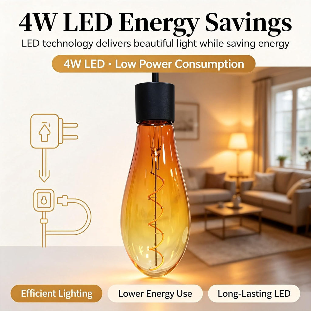 LED Edison Bulb C80,Dimmable E26 4W 1800K Warm,Gradient Orange Glass
