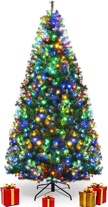 7 FT Pre-lit Christmas Tree, Artificial Holiday Xmas Tree | 500 Warm White & Multicolored Lights, 11 Modes, 1570