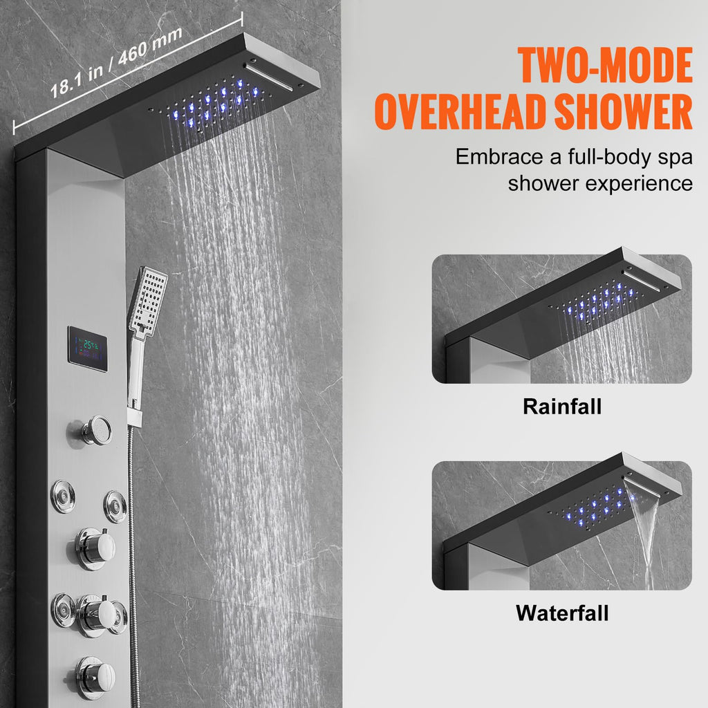 Shower Panel, 6 Shower Modes, LED & Screen Hydroelectricity Shower Tower Panel System, Rainfall, Waterfall, 8 Massage
