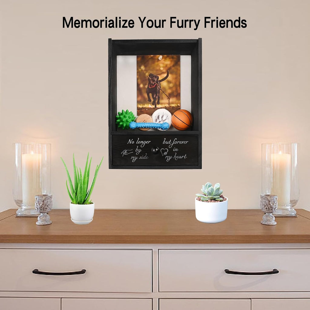 Pet Memorial Shadow Box 9.3x13 with Deep Drawer for Loss of Dog Gift Black