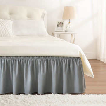 Gray King Size Bed Skirt 18 Inch Drop, Elastic Bed Skirts Cal King Dust Ruffle, Light Grey Bedskirt for Adjustable