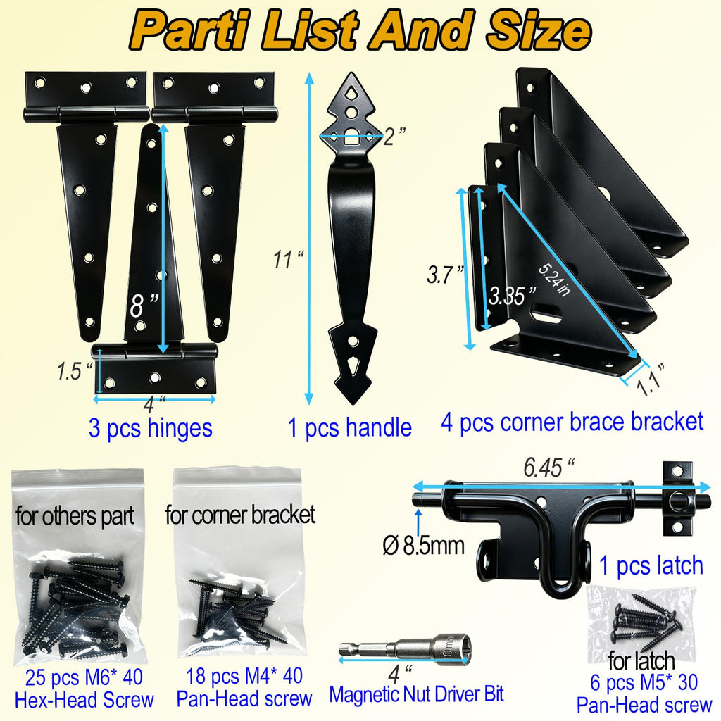 Fence Gate Kit, Easy Gate Kit, with 3 Heavy Duty Hinges