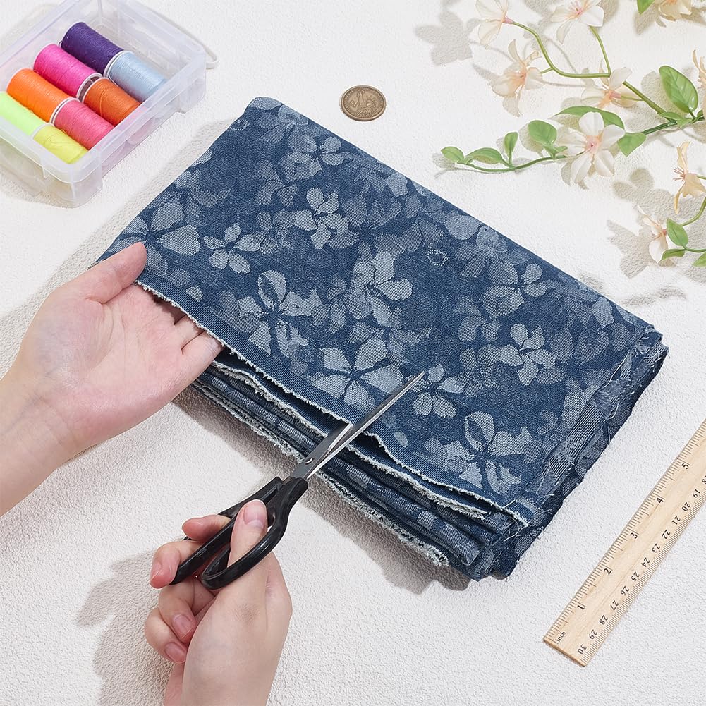 Flower Printed Denim Fabric 1 Yard x 55 Inch