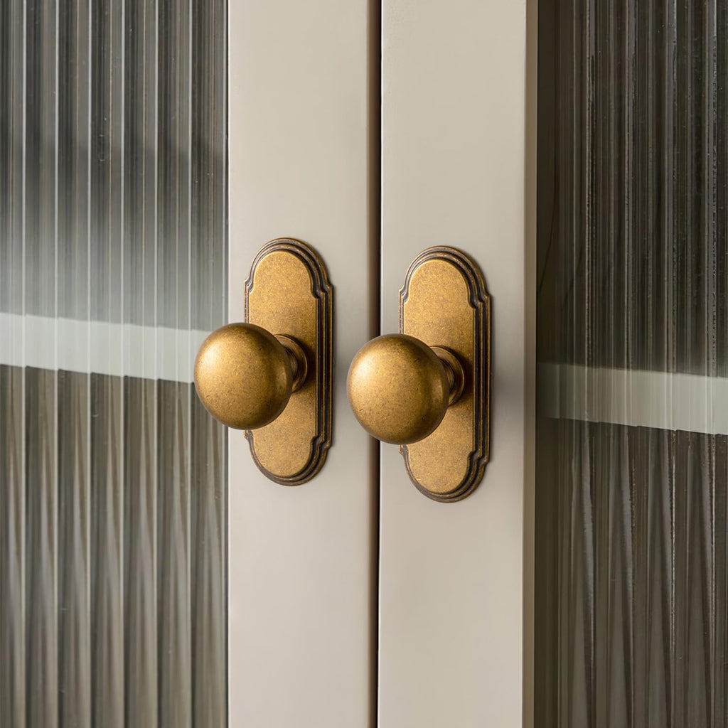 Antique Brass Zinc Alloy Cabinet Knob with Backplate - Single Hole Center Cabinet Pull Hardware, 6 Pack(G014)