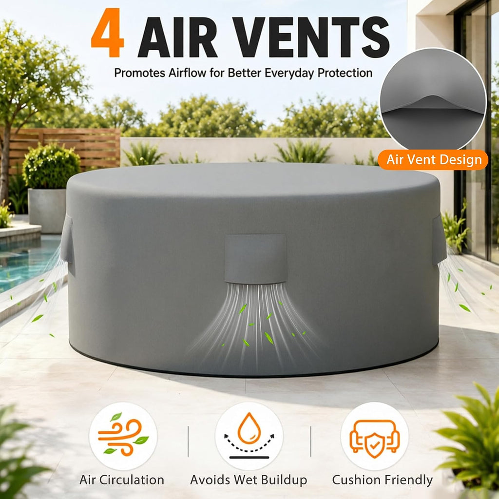 Round Patio Table Cover Zipper Outdoor Furniture Cover Waterproof | Fully Enclosed, Zipper Bottom, 4 Air Vents, 84"D