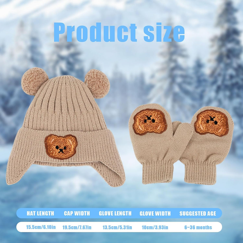 Toddler Winter Hat and Mittens Set, Knit Warm Baby Winter Beanie and Gloves for for Infant Boys Girls