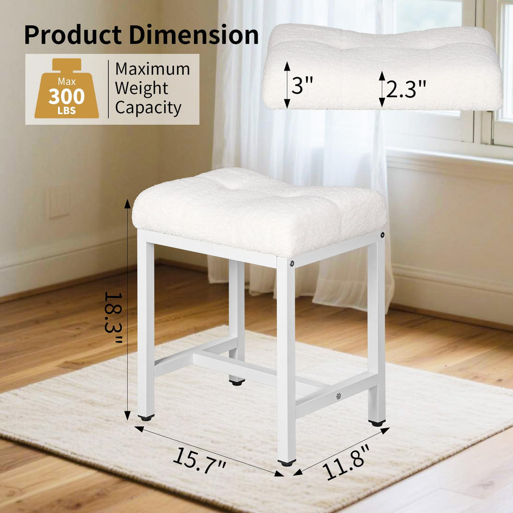 Vanity Stool, Saddle Seat Makeup Stool Chair with Metal Leg, U-Shaped Teddy Velvet Ottoman Foot Rest Stool, Small