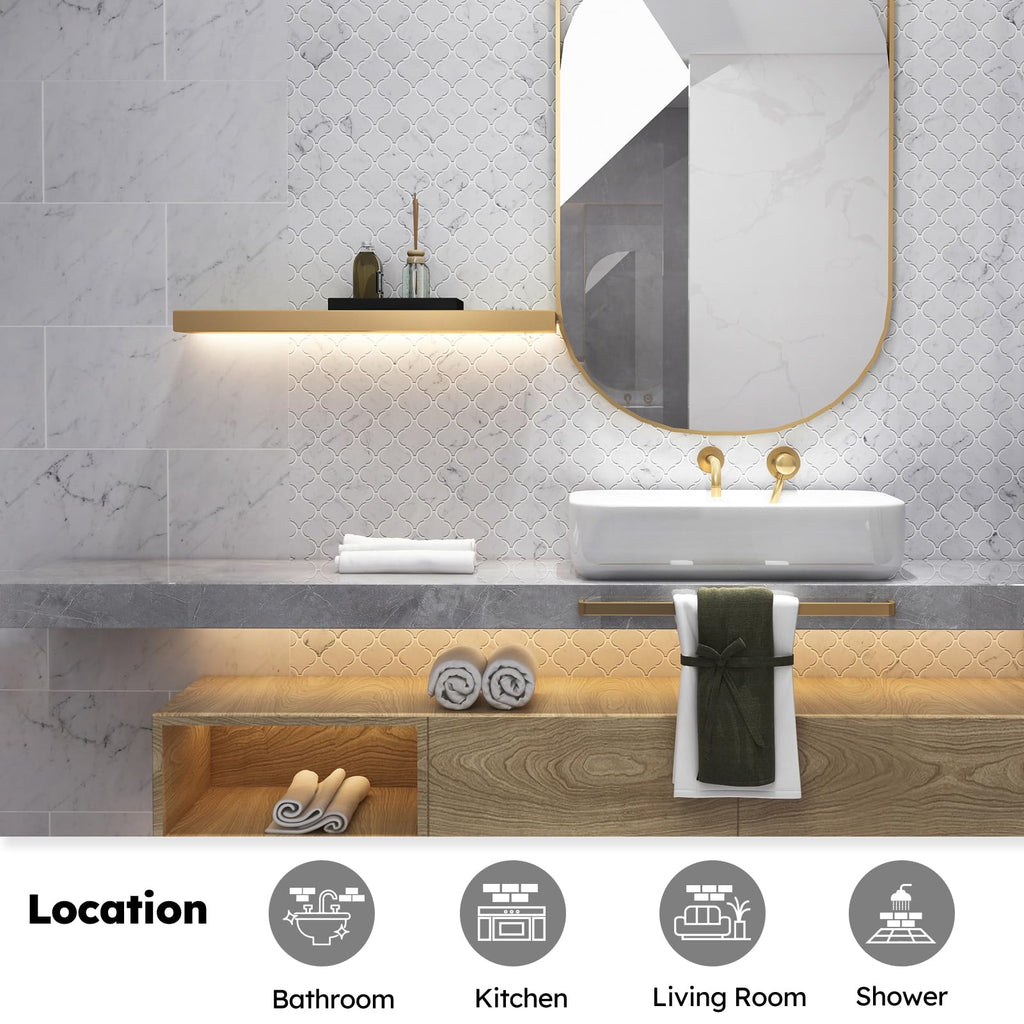 Carrara White Marble Mosaic Tile 3 Inch Arabesque Polished 5 Sheets