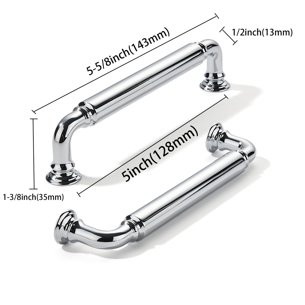 10-Pack Polished Chrome Heavy-Duty Solid Cabinet Pulls, 5 Inch (128mm) Hole Center, Drawer Pulls, Cabinet Hardware