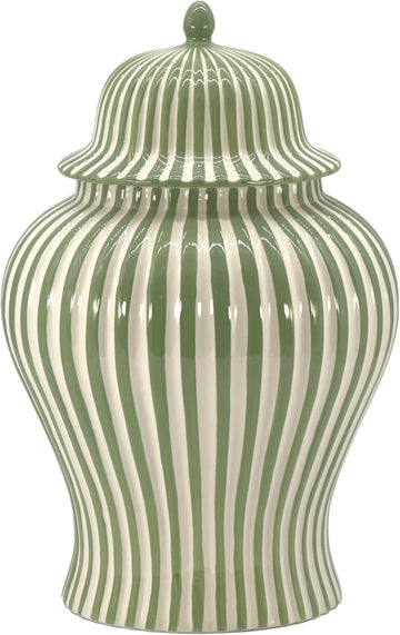 18" Green Candy Stripe Ginger Jar w/Lid - Christmas Holiday Decor Home Decor Living Room Party Decorations