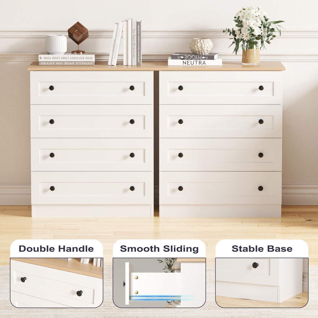 4 Drawer Dresser, White Dresser Modern Storage Chest of Drawers, Farmhouse Storage Cabinet Organizer with 4 Drawers