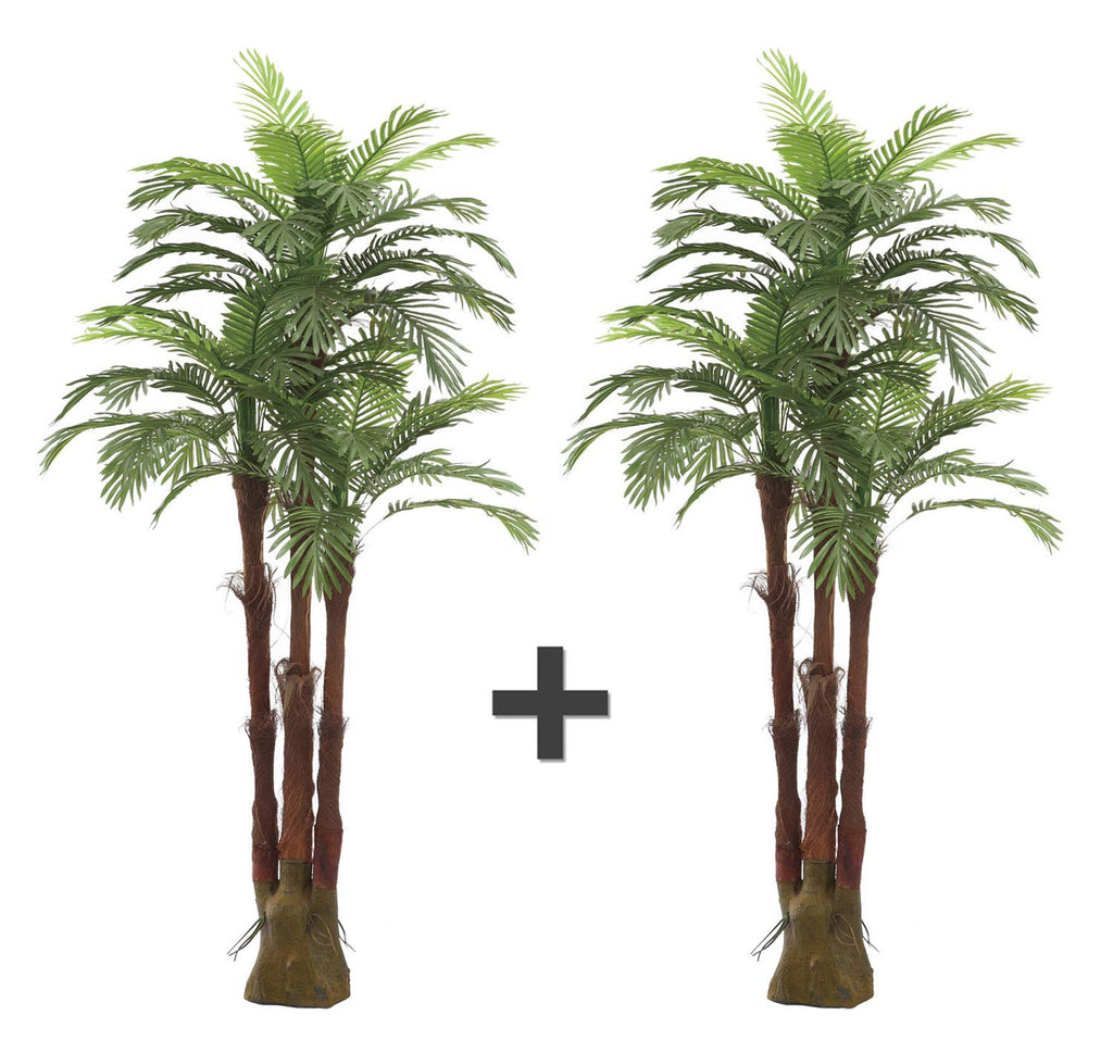 Pair Gorgeous 6 Feet Triple Tropical Palm Artificial Plant Tree with Standable Trunk, Real Touch Technology, with UV