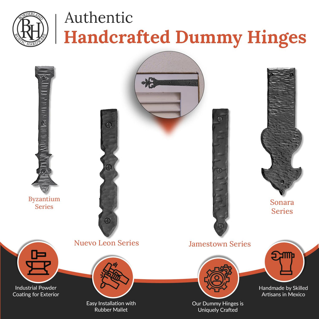 2 Pack 4" Black Faux Strap Hinges - Hand Forged Dummy Faux Hinge - Handmade Rustic Iron Hinges for Farmhouse Shutter